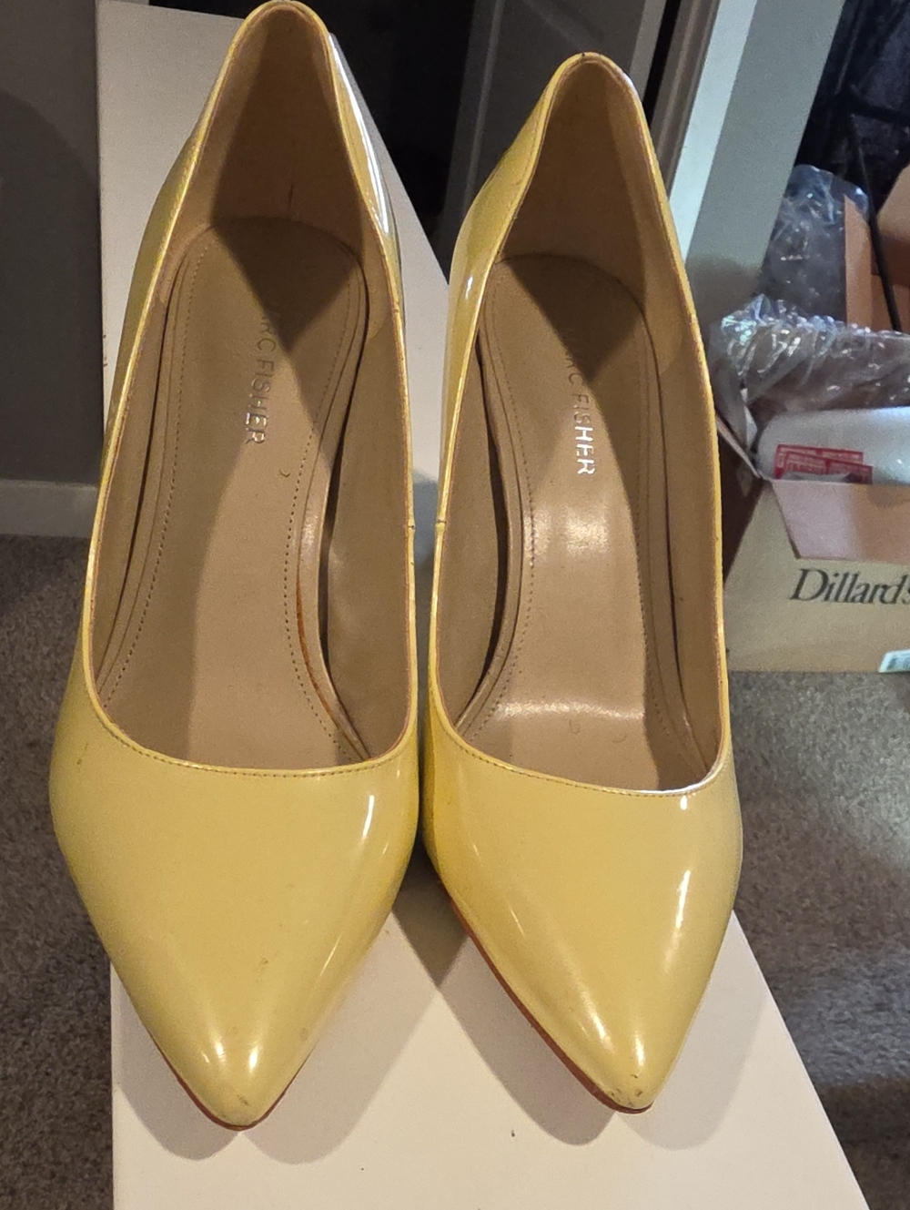 Marc Fisher Yellow Patent Pointed Toe Pumps